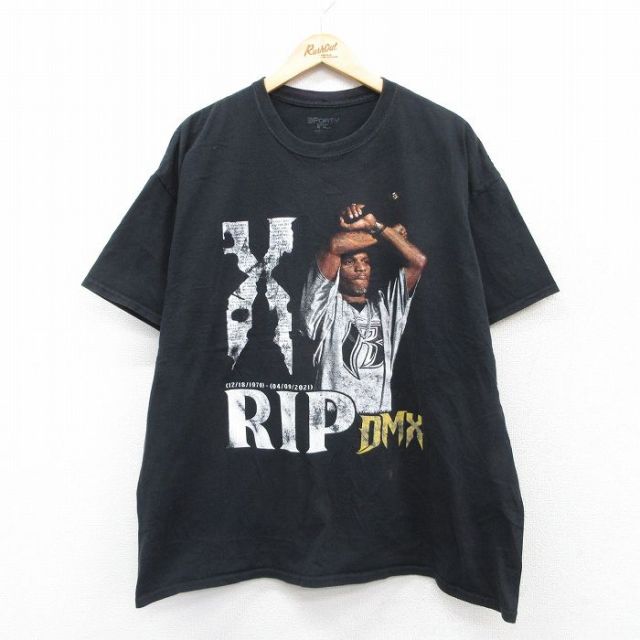 【50%OFF】XL★古着 半袖 ヒップホップ ラップ Tシャツ メンズ 大きいサイズ クルーネック 黒 ブラック 25aug28 中古