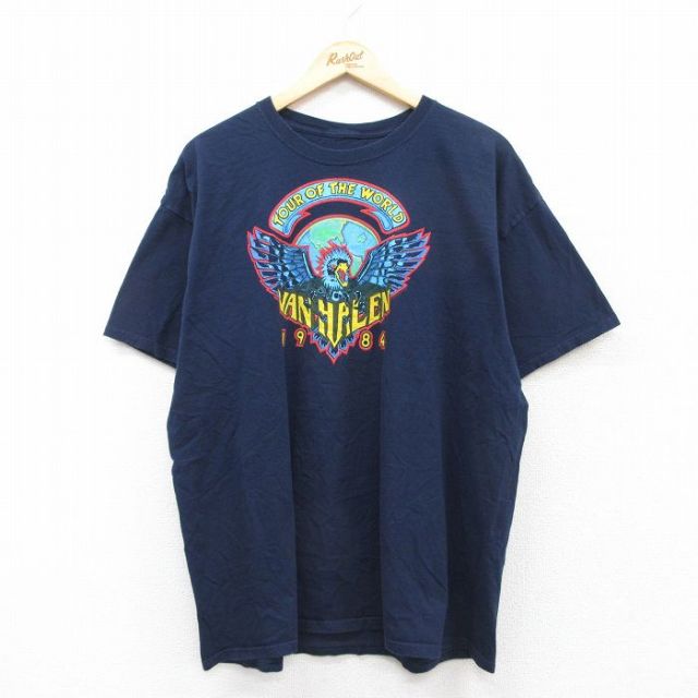 XL★古着 半袖 ロック バンド Tシャツ メンズ バンヘイレン ヴァンヘイレン コットン クルーネック 紺 ネイビー 25aug28 中古