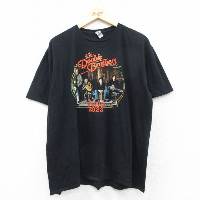 【20%OFF】XL★古着 半袖 ロック バンド Tシャツ メンズ ドゥービーブラザーズ 大きいサイズ コットン クルーネック 黒 ブラック 25aug28 中古