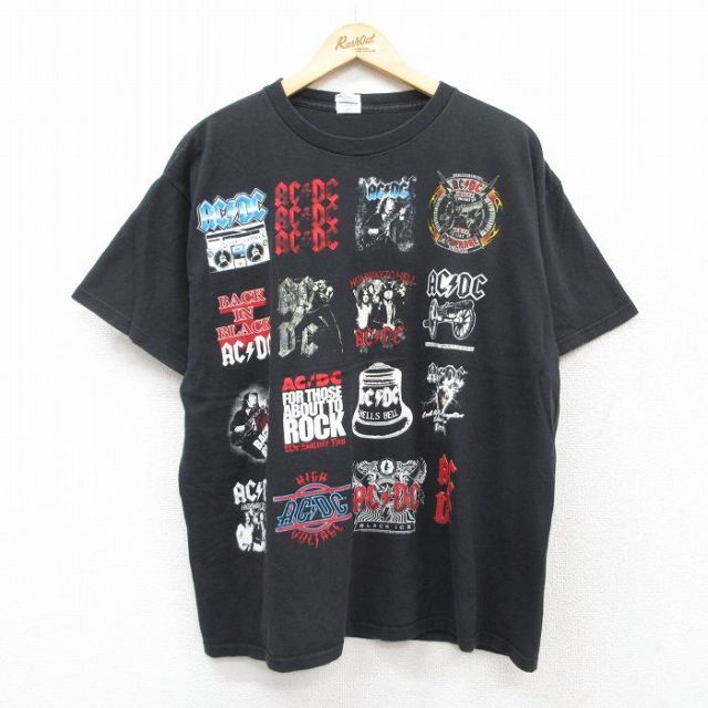XL★古着 半袖 ロック バンド Tシャツ メンズ AC/DC コットン クルーネック 黒 ブラック 【spe】 25aug28 中古