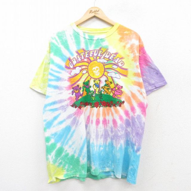 XL★古着 リキッドブルー 半袖 ロック バンド Tシャツ メンズ グレイトフルデッド 大きいサイズ クルーネック 薄紺他 ネイビー タイダイ 25aug28 中古