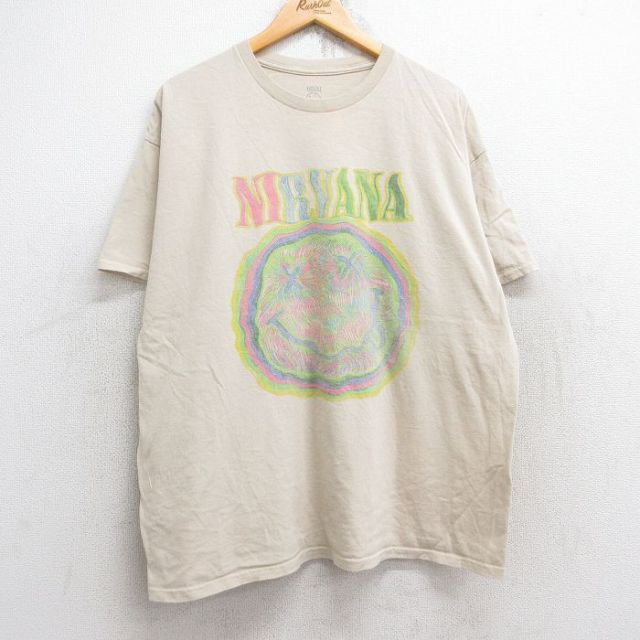 XL★古着 半袖 ロック バンド Tシャツ メンズ ニルバーナ ニルヴァーナ コットン クルーネック ベージュ カーキ 25aug28 中古