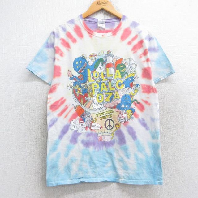 M★古着 半袖 ロック バンド Tシャツ メンズ ロラパルーザ フェス アリアナグランデ ドナルドグローヴィー コットン クルーネック 紫他 パープル タイダイ 【spe】 25aug29 中古