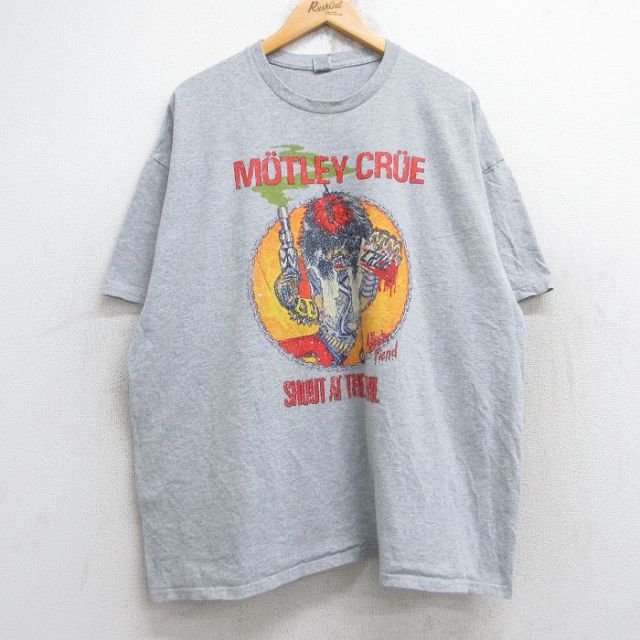 XL★古着 半袖 ロック バンド Tシャツ メンズ モトリークルー 大きいサイズ クルーネック グレー 霜降り 25aug29 中古