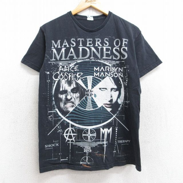 M★古着 半袖 ロック バンド Tシャツ メンズ アリスクーパー マリリンマンソン コットン クルーネック 黒 ブラック 【spe】 25aug29 中古
