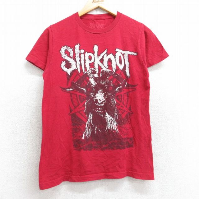【20%OFF】S★古着 半袖 ロック バンド Tシャツ メンズ スリップノット コットン クルーネック 赤 レッド 25aug29 中古