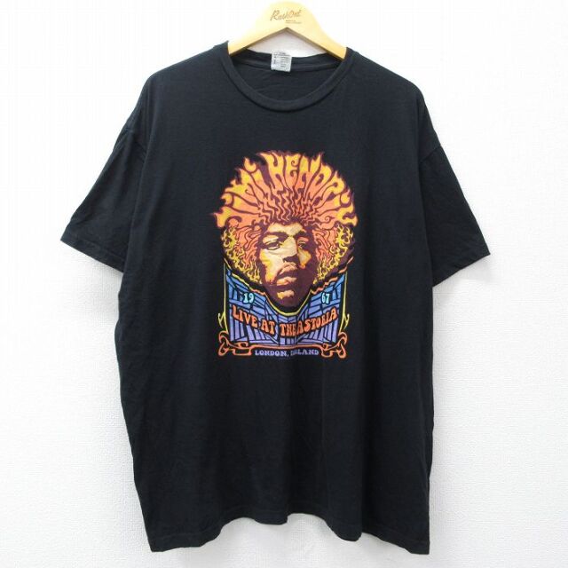 XL★古着 半袖 ロック バンド Tシャツ メンズ ジミヘンドリックス 大きいサイズ コットン クルーネック 黒 26mar09