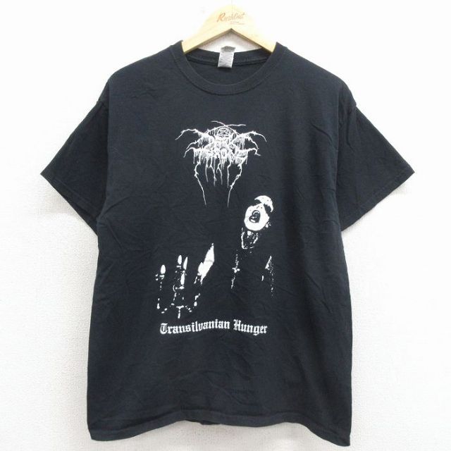 L★古着 半袖 ロック バンド Tシャツ メンズ ダークスローン コットン クルーネック 黒 26mar13