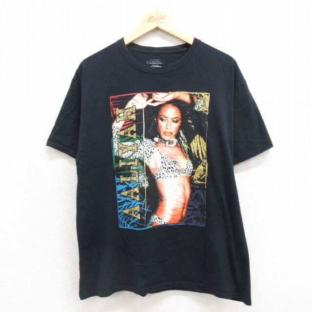 半袖ロックバンドTシャツ アリーヤプリント ブラック メンズL相当 | 古着