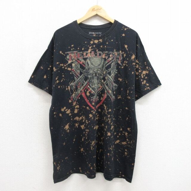 メガデス 半袖Tシャツ ブリーチ加工 ブラック メンズXL相当 | 古着