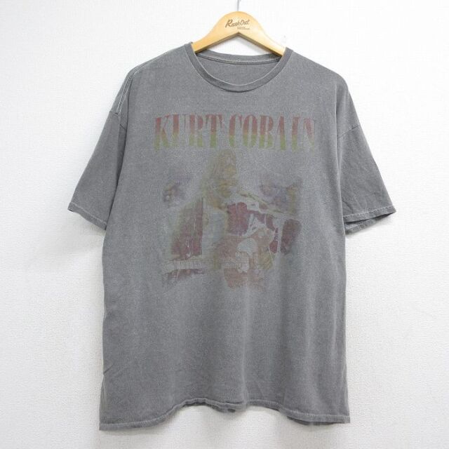 XL★古着 半袖 ロック バンド Tシャツ メンズ カートコバーン 大きいサイズ クルーネック グレー 26jul06