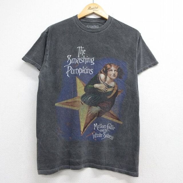 M★古着 半袖 ロック バンド Tシャツ メンズ スマッシングパンプキンズ コットン クルーネック グレー【spe】 26jul06