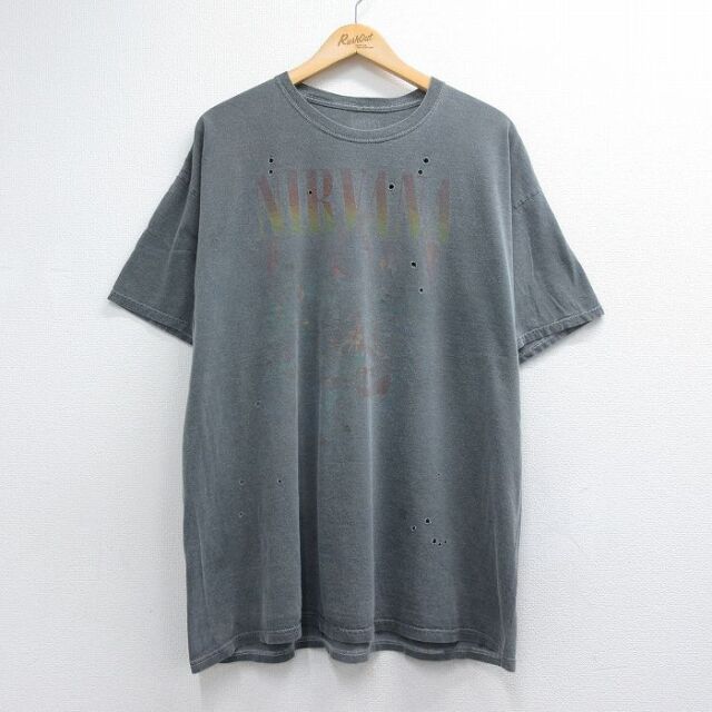XL★古着 半袖 ロック バンド Tシャツ メンズ ニルバーナ ニルヴァーナ 大きいサイズ コットン クルーネック グレー【spe】 26jul10