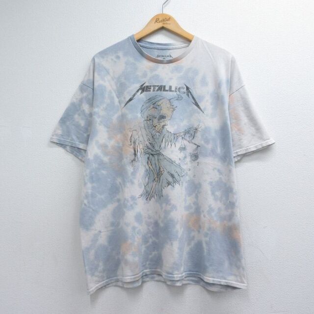 メタリカ 半袖Tシャツ スカルパスヘッド ライトブルータイダイ メンズXL相当 | 古着