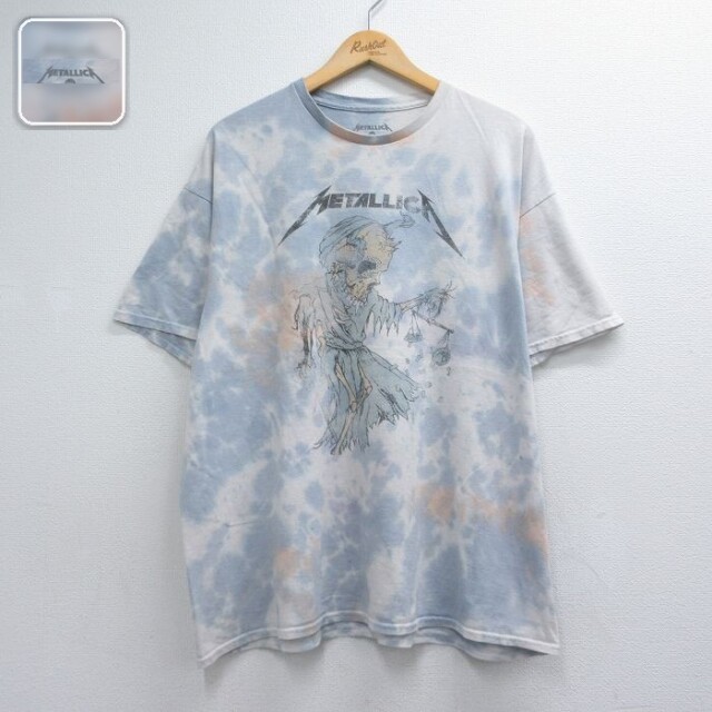 メタリカ 半袖Tシャツ スカルパスヘッド ライトブルータイダイ メンズXL相当 | 古着
