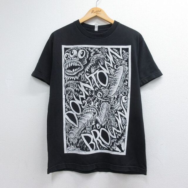 半袖ロックバンドTシャツ DOWN TOWN BROWNプリント ブラック メンズM相当 | 古着