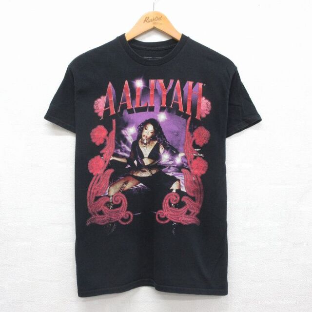 半袖Tシャツ アリーヤプリント ブラック メンズM相当 | 古着