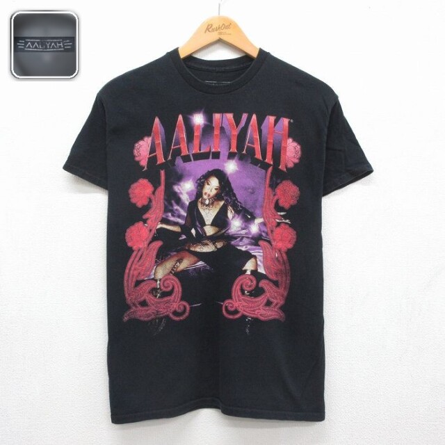 半袖Tシャツ アリーヤプリント ブラック メンズM相当 | 古着
