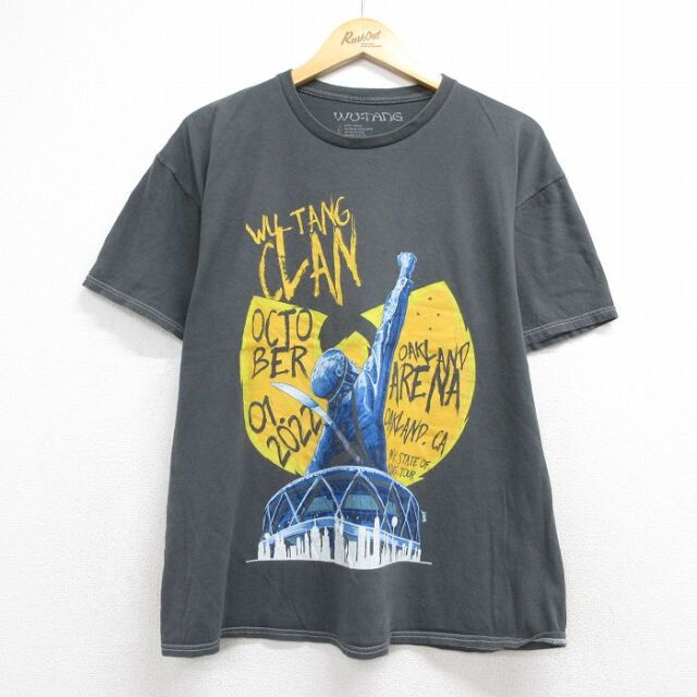 XL★古着 半袖 ヒップホップ ラップ Tシャツ メンズ ウータンクラン コットン クルーネック グレー 26jul21