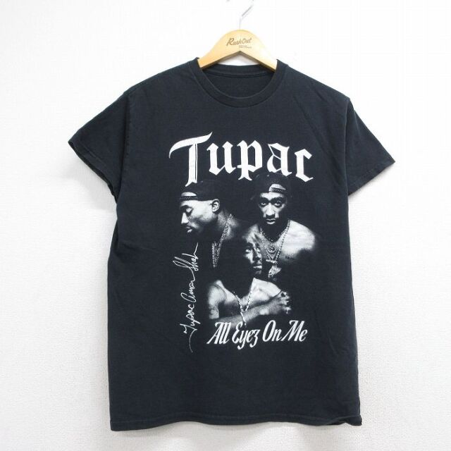 M★古着 半袖 ヒップホップ ラップ Tシャツ メンズ トゥパック 2パック 2PAC クルーネック ブラック 26jul21