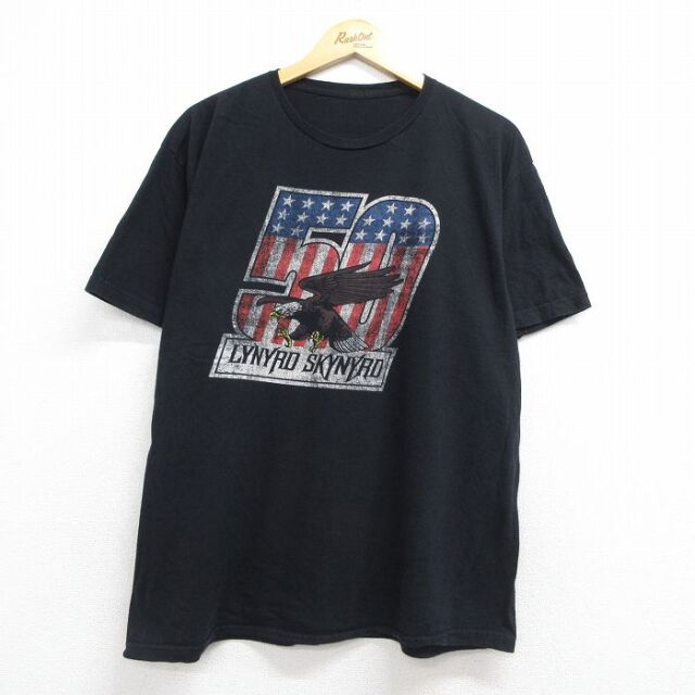 XL★古着 半袖 ロック バンド Tシャツ メンズ レイナードスキナード レーナードスキナード 大きいサイズ クルーネック ブラック 26jul21