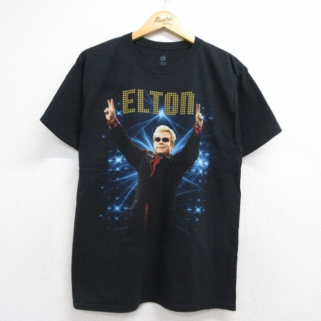 ヘインズ 半袖Tシャツ エルトンジョンプリント ブラック メンズM相当 | 古着