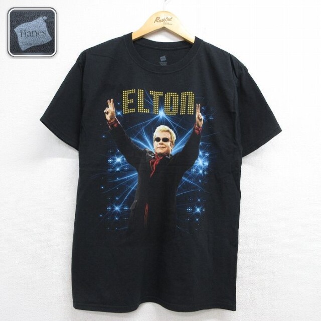 ヘインズ 半袖Tシャツ エルトンジョンプリント ブラック メンズM相当 | 古着