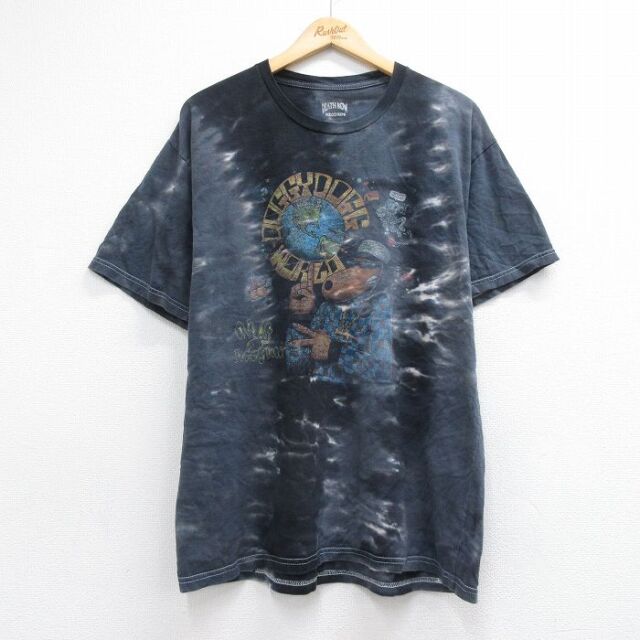 XL★古着 半袖 ヒップホップ ラップ Tシャツ メンズ スヌープドッグ デスレコード コットン クルーネック グレー タイダイ【spe】 26jul29