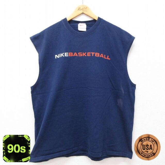 【50%OFF】ナイキ 90s ノースリーブTシャツ バスケットボール ワンポイントロゴ ネイビー メンズXL相当 | 古着