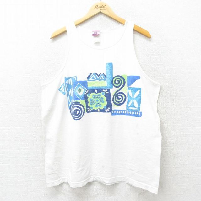 90s タンクトップ 花柄 ホワイト XL | 古着