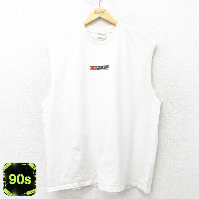 【50%OFF】ナイキ 90s ノースリーブTシャツ ワンポイントロゴ ホワイト メンズXL相当 | 古着