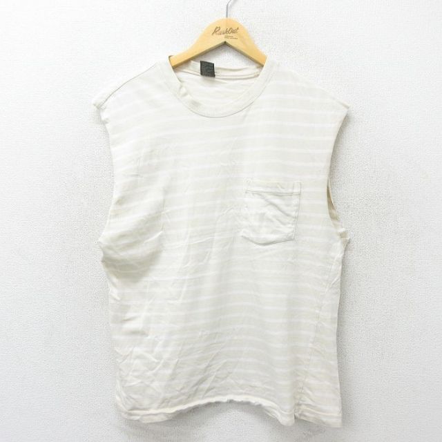 【50%OFF】ギャップ 00s ノースリーブTシャツ 胸ポケット付き ベージュボーダー L | 古着