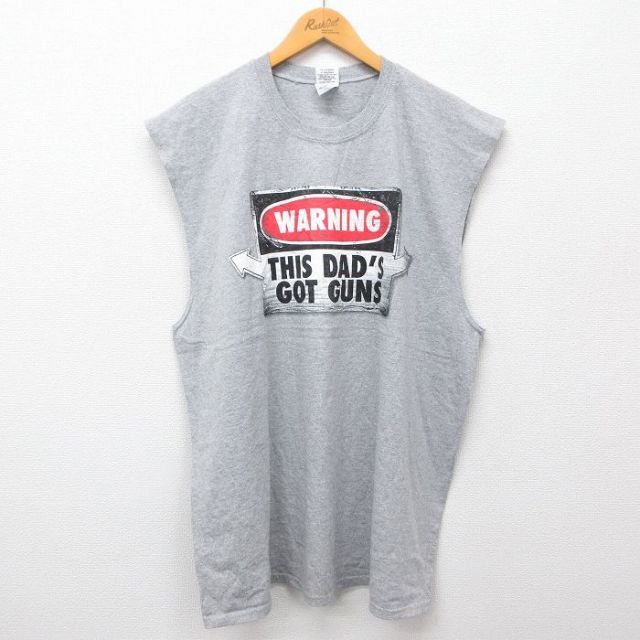 00s ノースリーブTシャツ WARNING グレー XL | 古着