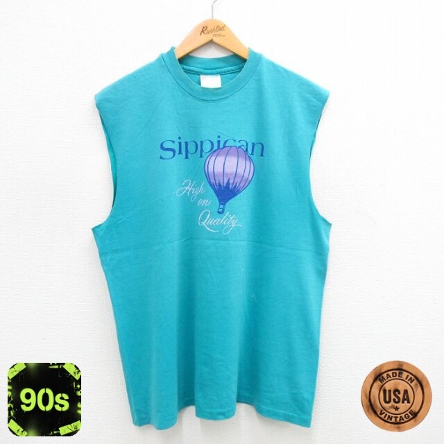 【50%OFF】ヘインズ 90s ノースリーブTシャツ 気球 ライトブルー XL | 古着
