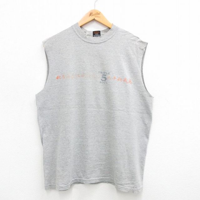 00s ノースリーブTシャツ 漢字 グレー L | 古着