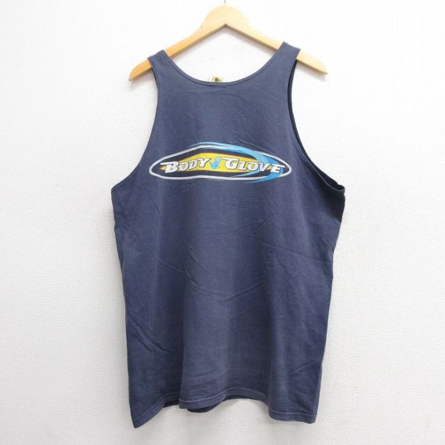 XL★古着 ボディグローブ ビンテージ タンクトップ メンズ 90年代 90s ビッグロゴ コットン USA製 紺 ネイビー 【spe】 25may27 中古