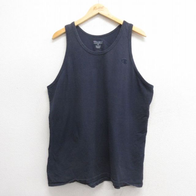 【50%OFF】XL★古着 チャンピオン champion タンクトップ メンズ ワンポイントロゴ コットン 黒 ブラック 25may27 中古