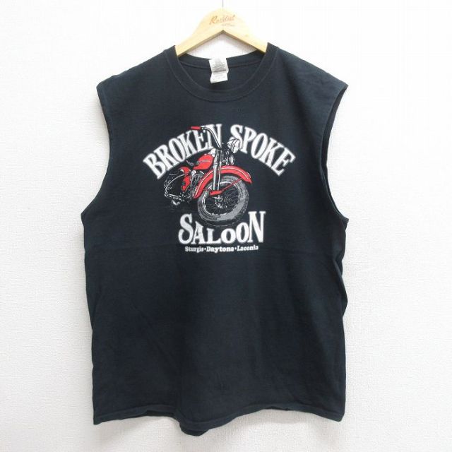 XL★古着 ビンテージ ノースリーブ Tシャツ メンズ 00年代 00s バイク 大きいサイズ コットン クルーネック 黒 ブラック 25may27 中古