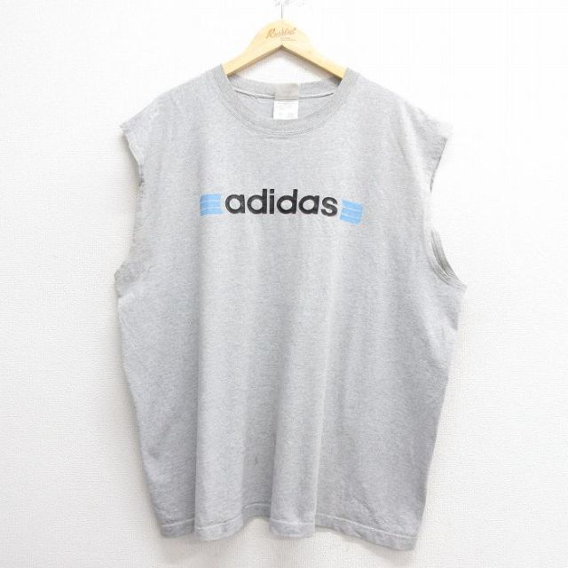 XL★古着 アディダス adidas ビンテージ ノースリーブ Tシャツ メンズ 00年代 00s ビッグロゴ 大きいサイズ クルーネック グレー 霜降り 25may28 中古