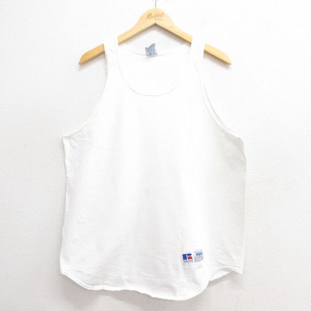 XL★古着 ラッセル ビンテージ タンクトップ メンズ 90年代 90s 無地 コットン USA製 白 ホワイト 【spe】 25may28 中古