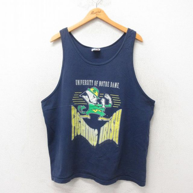 XL★古着 ヘインズ Hanes ビンテージ タンクトップ メンズ 80年代 80s ノートルダム USA製 紺 ネイビー 25jun06 中古