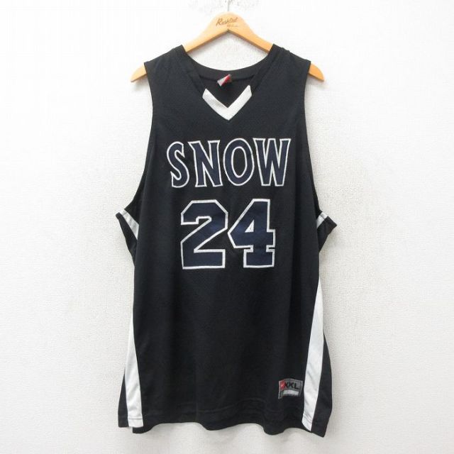 XL★古着 ナイキ NIKE ビンテージ タンクトップ メンズ 90年代 90s SNOW 大きいサイズ ロング丈 メッシュ地 Vネック 黒 ブラック ユニフォーム ゲームシャツ 25jun06 中古