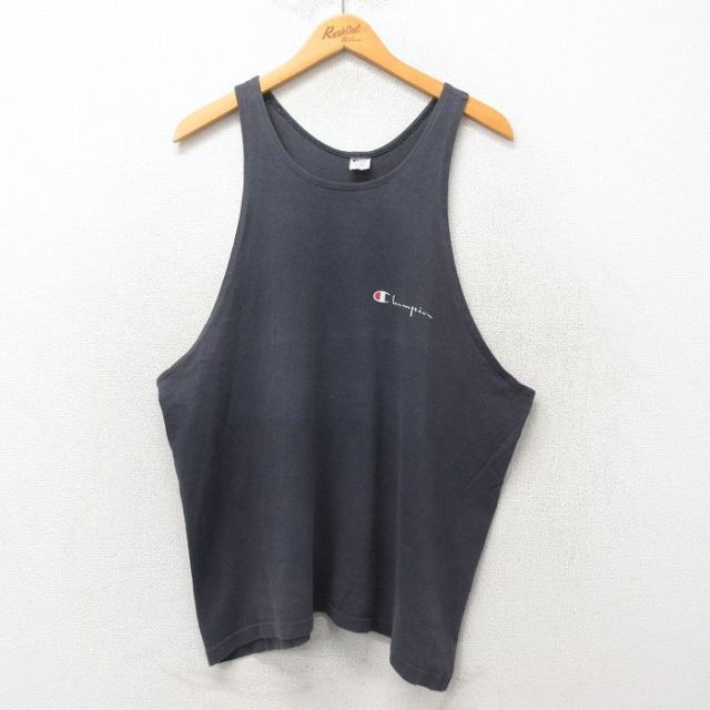 XL★古着 チャンピオン champion ビンテージ タンクトップ メンズ 80年代 80s ワンポイントロゴ コットン USA製 黒 ブラック 【spe】 25jun07 中古