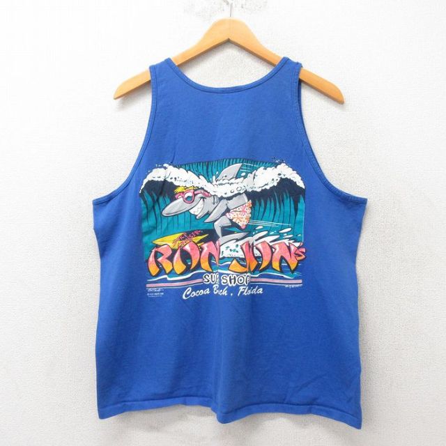 XL★古着 オニータ ONEITA ビンテージ タンクトップ メンズ 80年代 80s ロンジョン コットン USA製 青 ブルー 【spe】 25jun07 中古