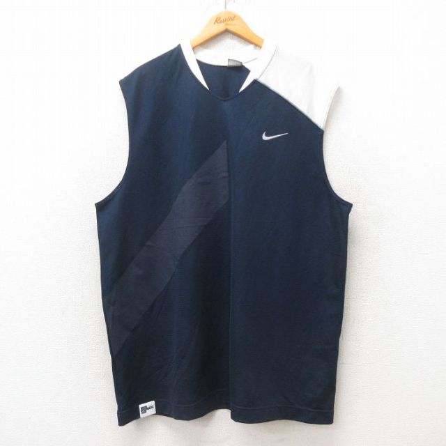 XL★古着 ナイキ NIKE タンクトップ メンズ エアフォース 大きいサイズ ロング丈 メッシュ地 Vネック 紺 ネイビー ユニフォーム ゲームシャツ 25jun07 中古
