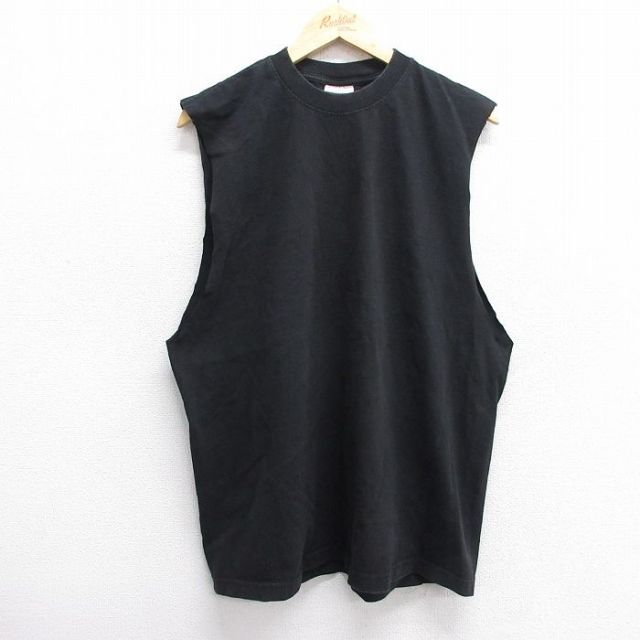 XL★古着 ビンテージ ノースリーブ Tシャツ メンズ 00年代 00s 無地 コットン クルーネック 黒 ブラック 25jun07 中古