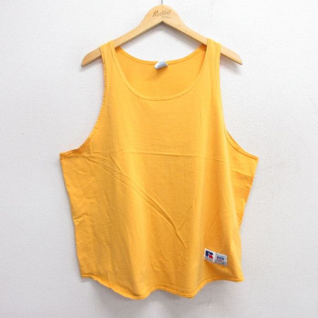 XL★古着 ラッセル ビンテージ タンクトップ メンズ 90年代 90s 無地 大きいサイズ コットン クルーネック USA製 黄 イエロー 【spe】 25jun07 中古