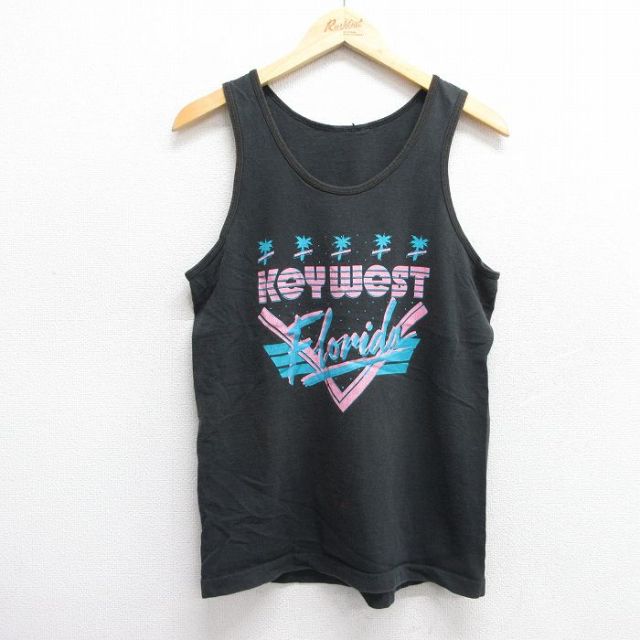 【50%OFF】M★古着 ビンテージ タンクトップ メンズ 90年代 90s キーウエスト フロリダ クルーネック 黒 ブラック 25jun07 中古