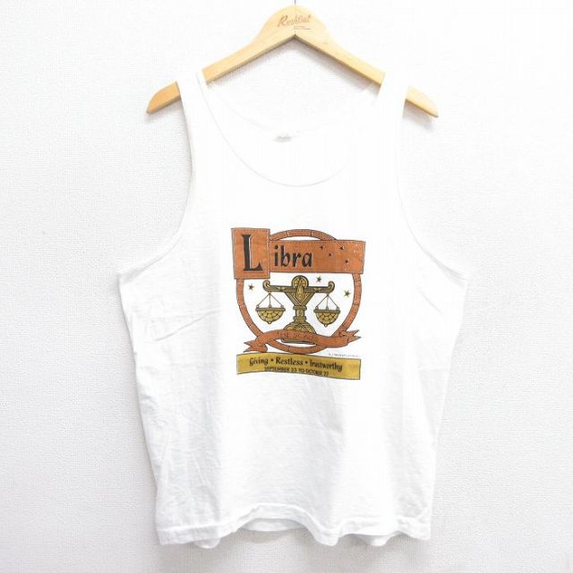 XL★古着 ビンテージ タンクトップ メンズ 90年代 90s Libra 天秤 クルーネック 白 ホワイト 25jun07 中古