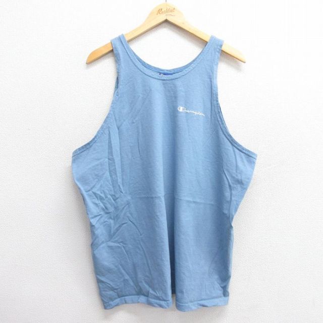 XL★古着 チャンピオン champion ビンテージ タンクトップ メンズ 00年代 00s ワンポイントロゴ 大きいサイズ コットン クルーネック 薄紺 ネイビー 25jun07 中古